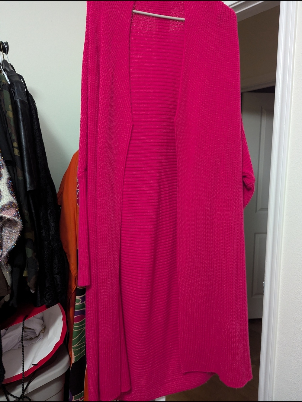 Long Open-Front Women's Cardigan in Bright Pink